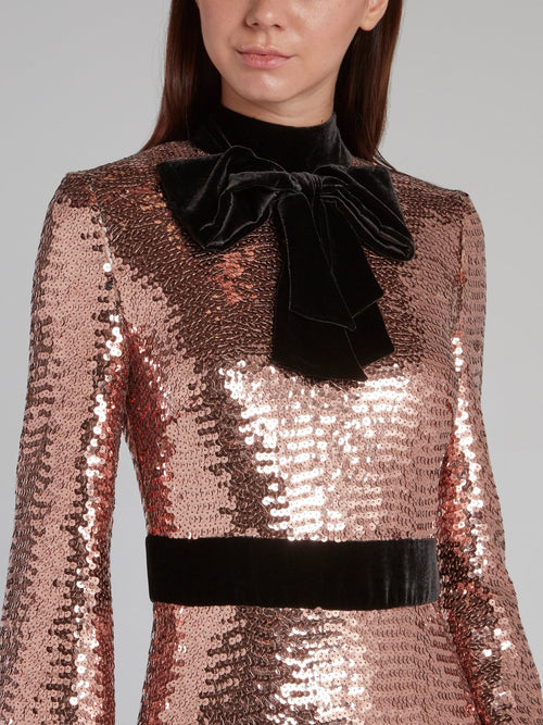 Metallic Bow Tie Sequin Maxi Dress