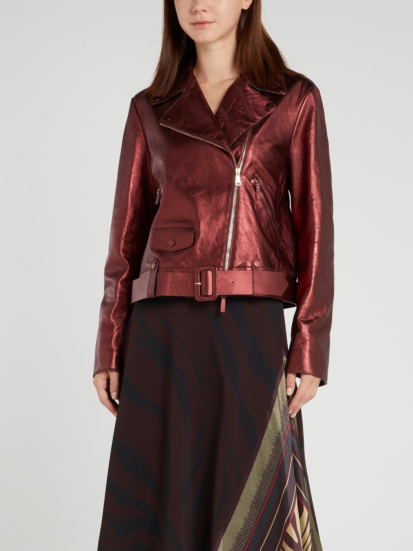 Metallic Burgundy Leather Jacket