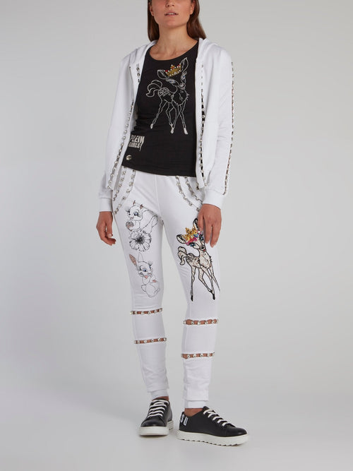 White Crystal Embellished Sweatpants