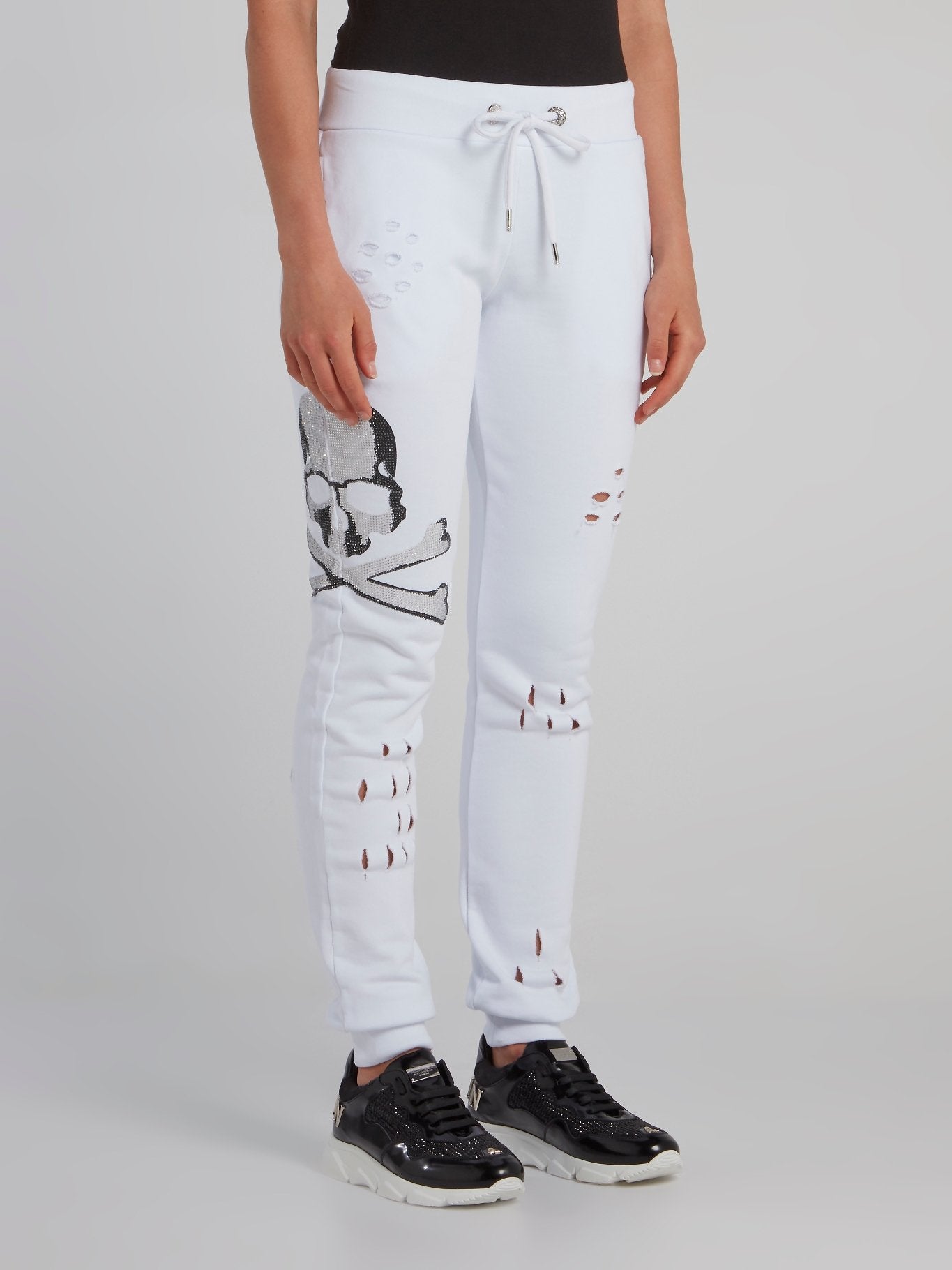 White Skull Distressed Jogging Trousers