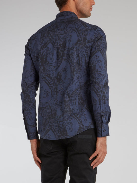 Navy Printed Long Sleeve Shirt