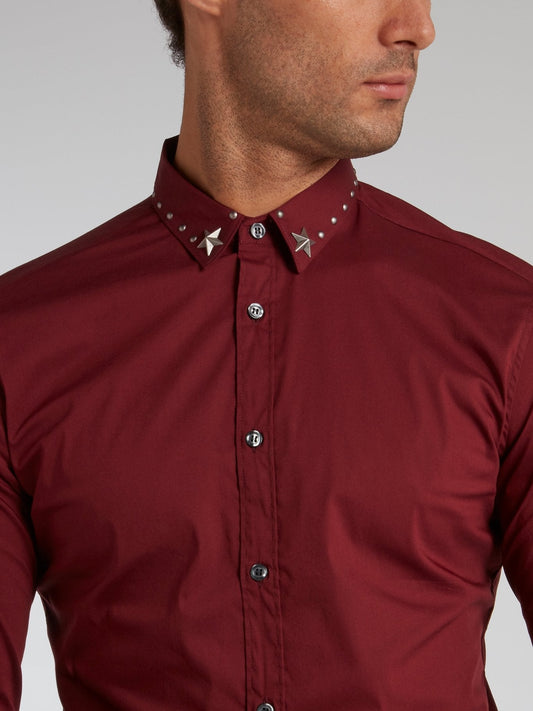 Burgundy Studded Collar Shirt