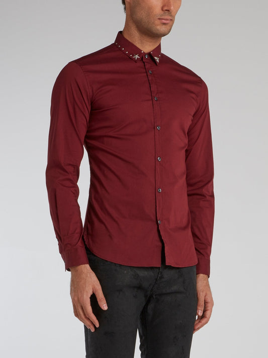 Burgundy Studded Collar Shirt