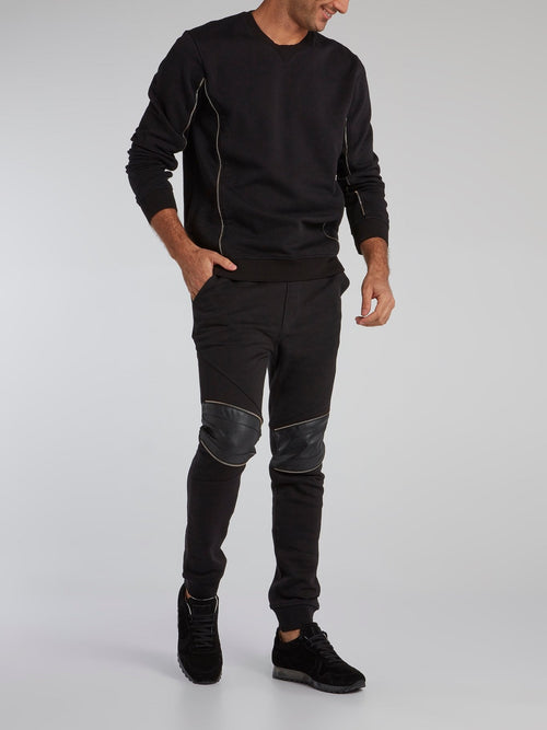 Black Zip Detail Crewneck Sweatshirt