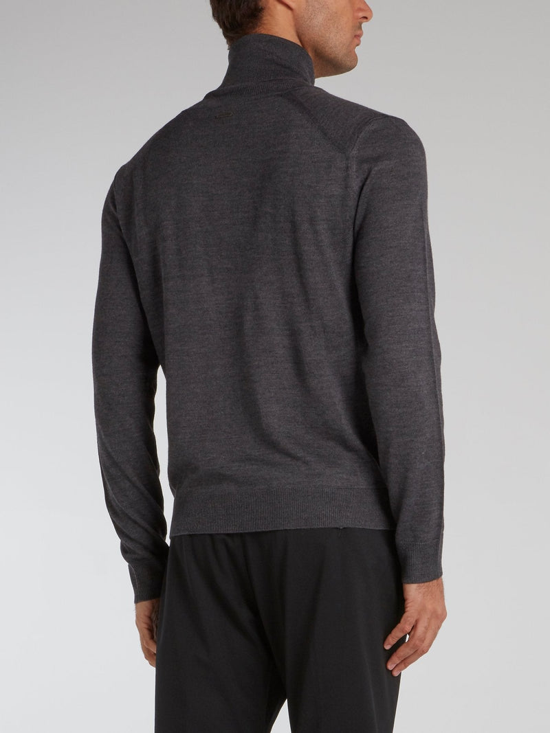 Grey Zip Detail Turtleneck Pullover