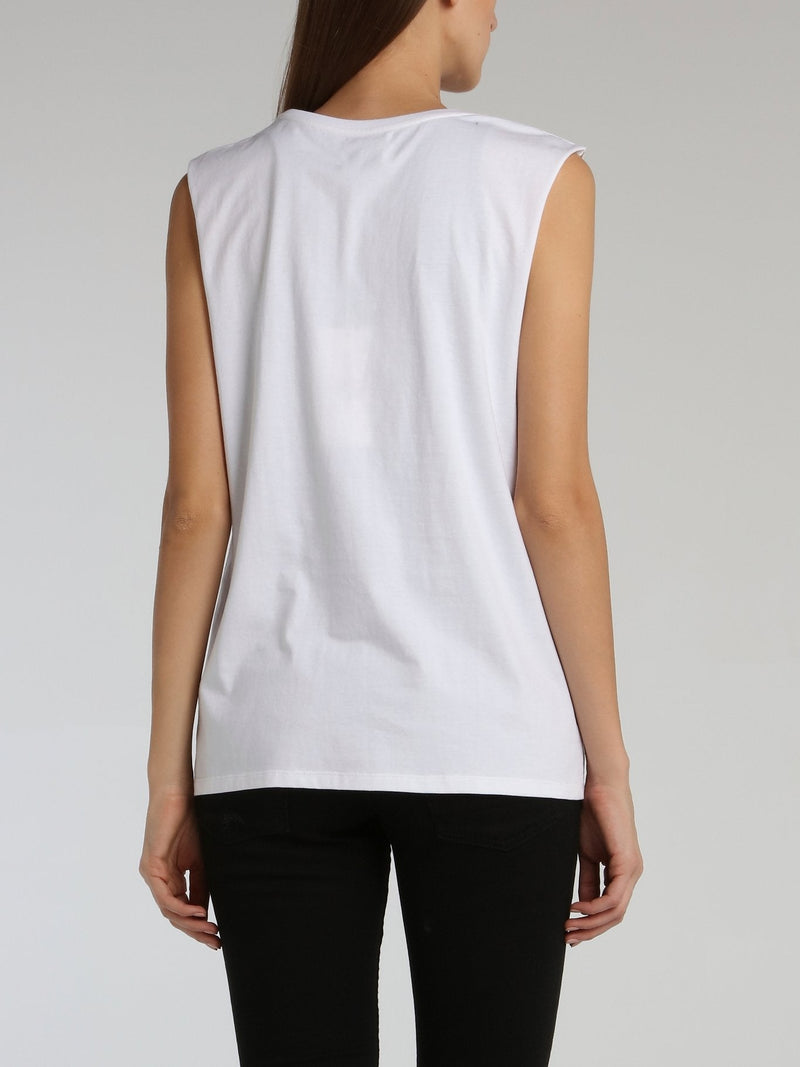 White Statement Cut-Off T-Shirt