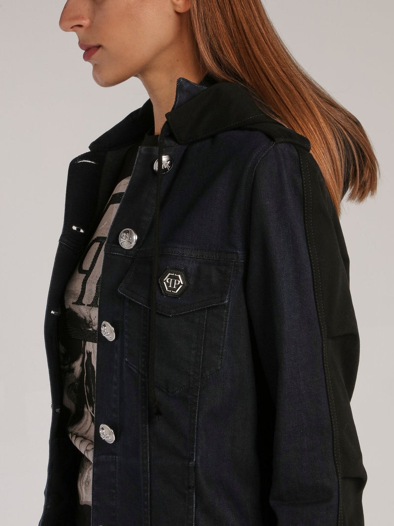 Black Studded Skull Denim Parka