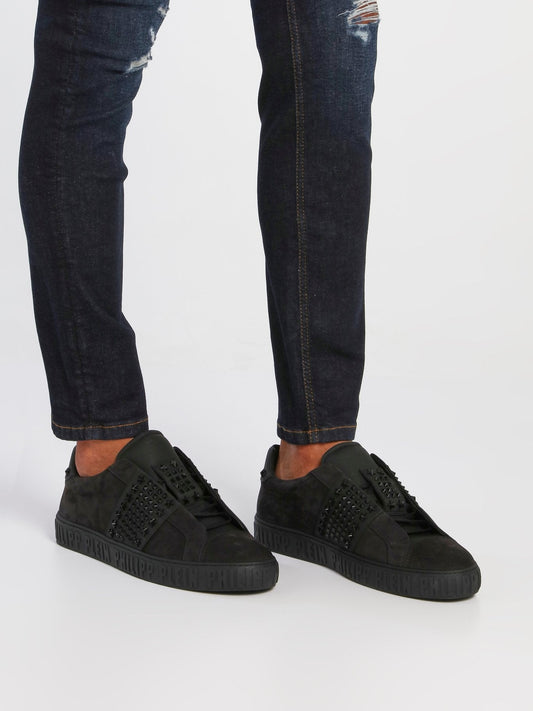 Black Spike Studded Low Top Sneakers