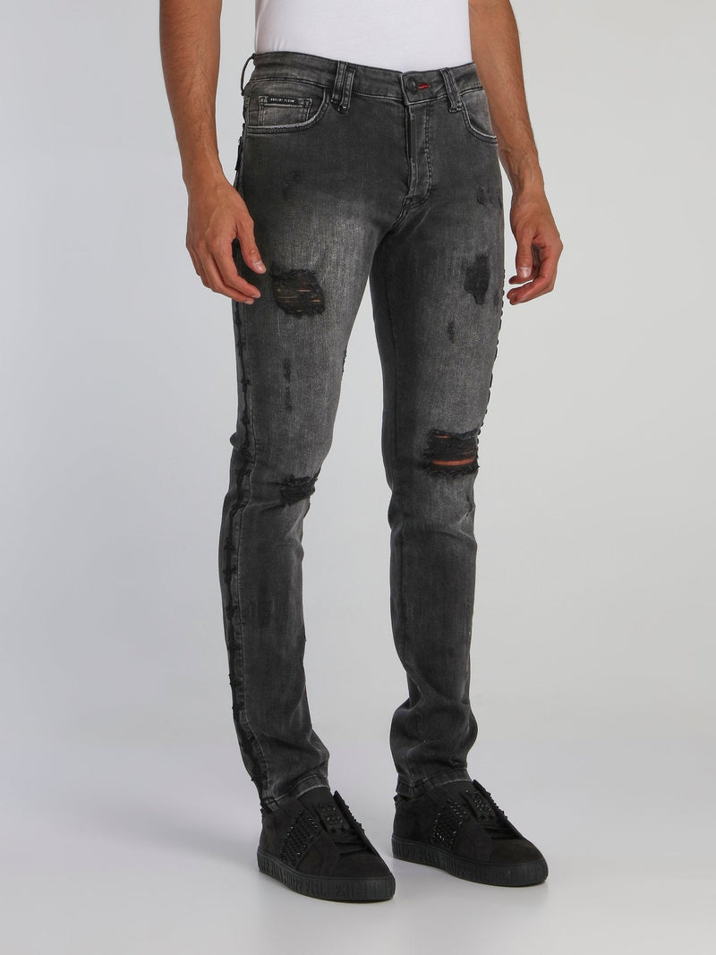 Grey Tattered Skinny Jeans