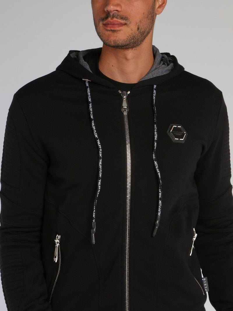 Black Quilt Sleeve Sweat Jacket