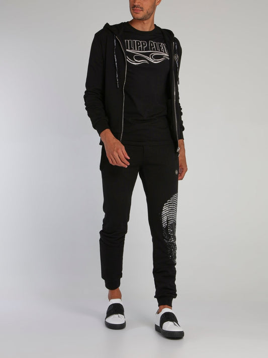 Black Embellished Skull Track Trousers