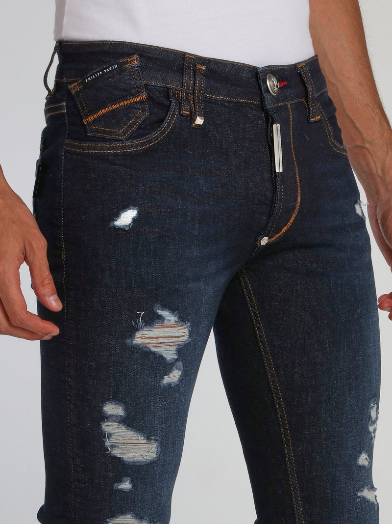 Navy Tattered Skinny Jeans