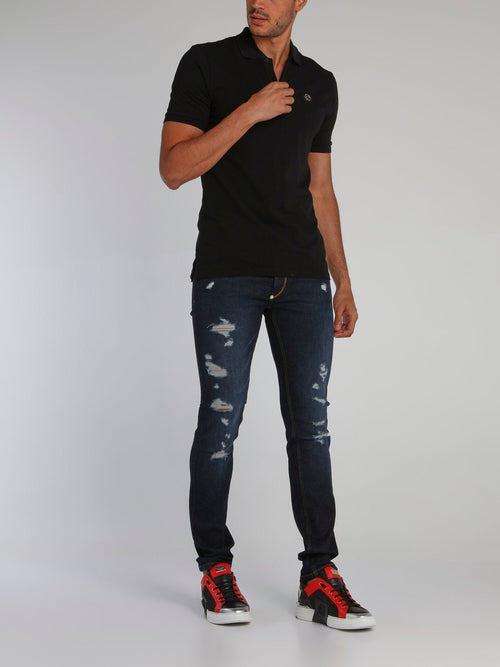 Black Rear Skull Studded Polo Shirt