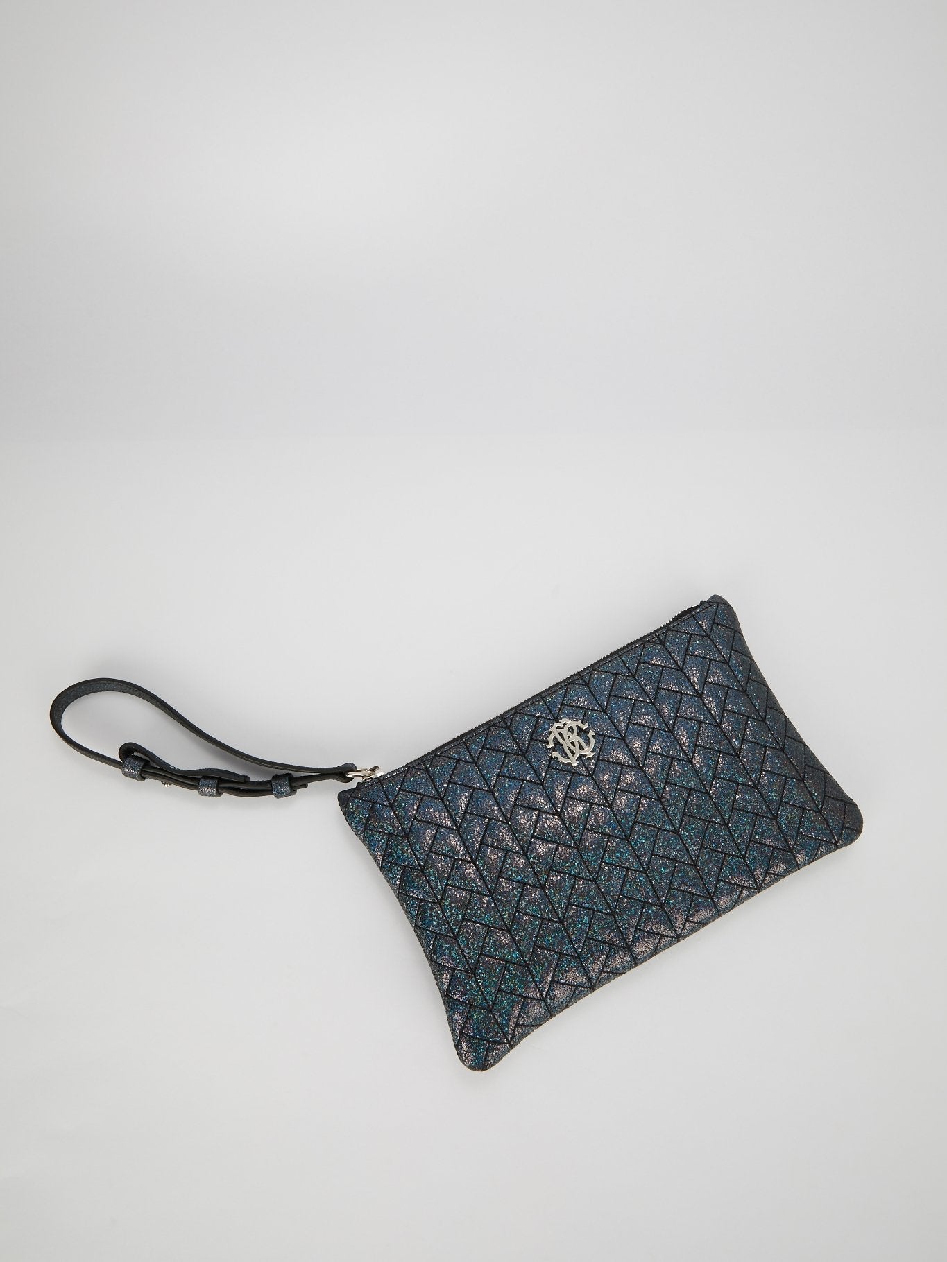 Blue Nappa Glitter Zip Pouch Bag