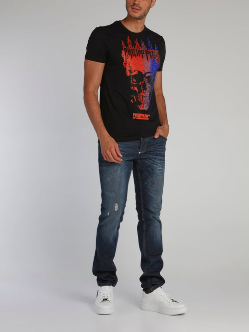 Black Flame Skull Studded T-Shirt