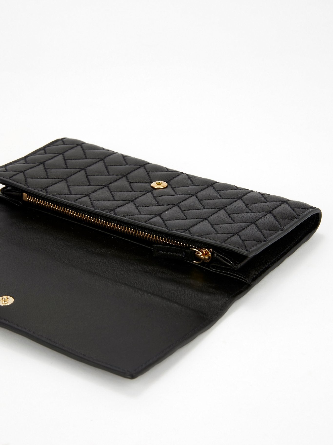 Black Quilted Continental Clutch