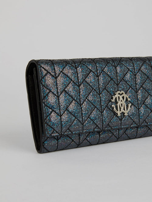 Blue Nappa Glitter Clutch Bag