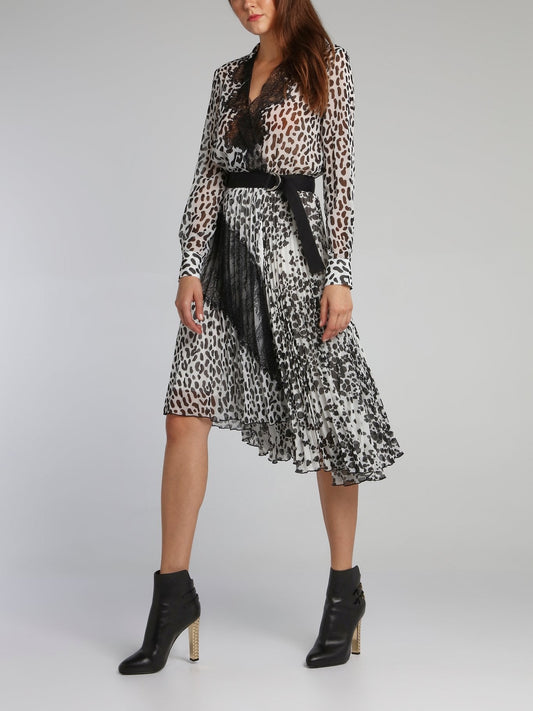 Leopard Print Accordion Midi Dress