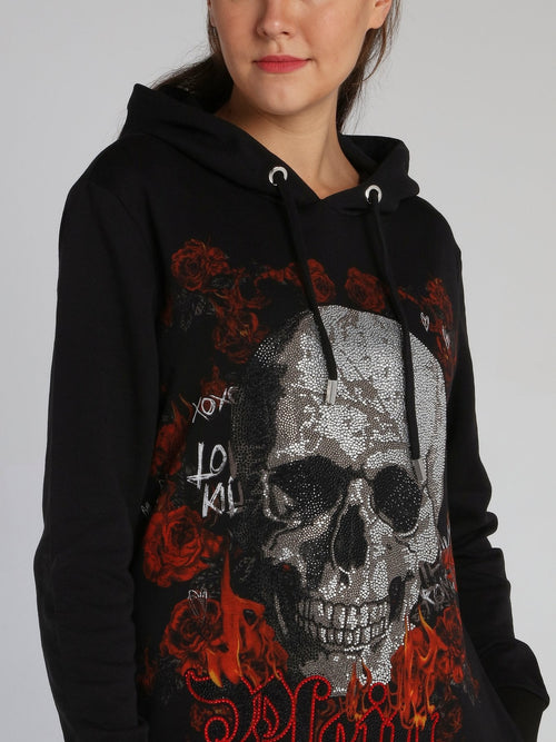 Black Crystal Skull Hoodie Dress