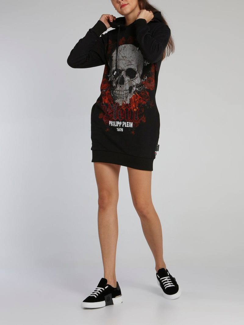 Black Crystal Skull Hoodie Dress