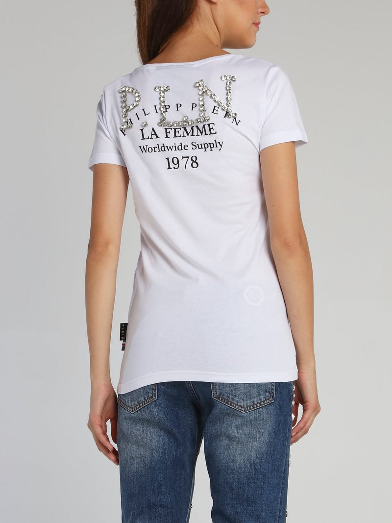 White Rear Crystal Logo V-Neck T-Shirt