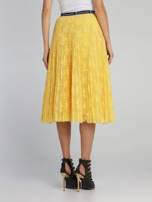 Yellow Accordion Tulle Midi Skirt