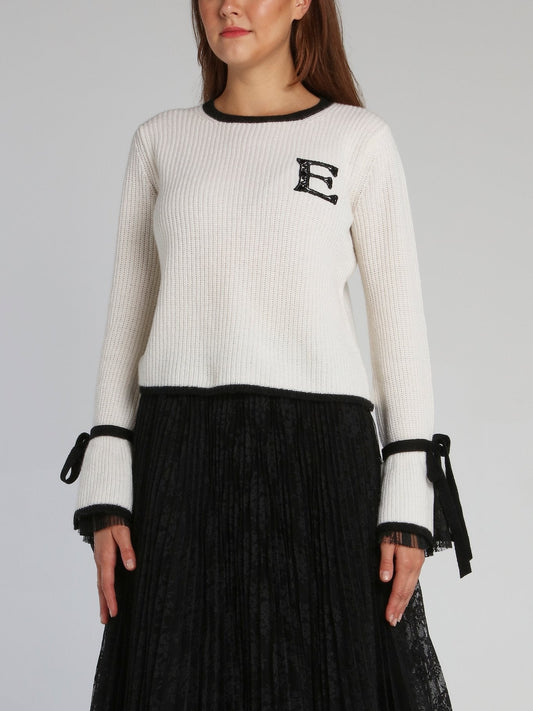 White Ribbon Cuff Knitted Top