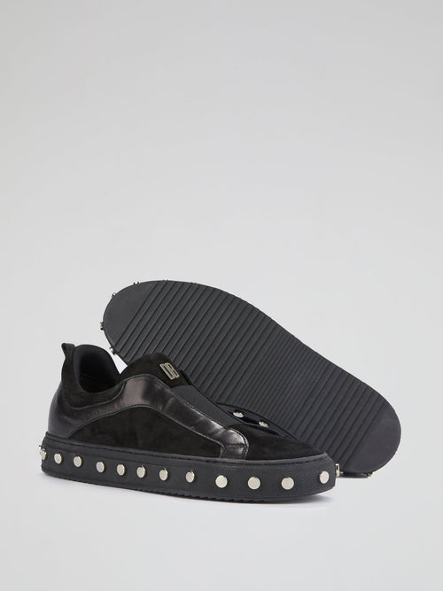 Black Studded Sole Slip On Sneakers