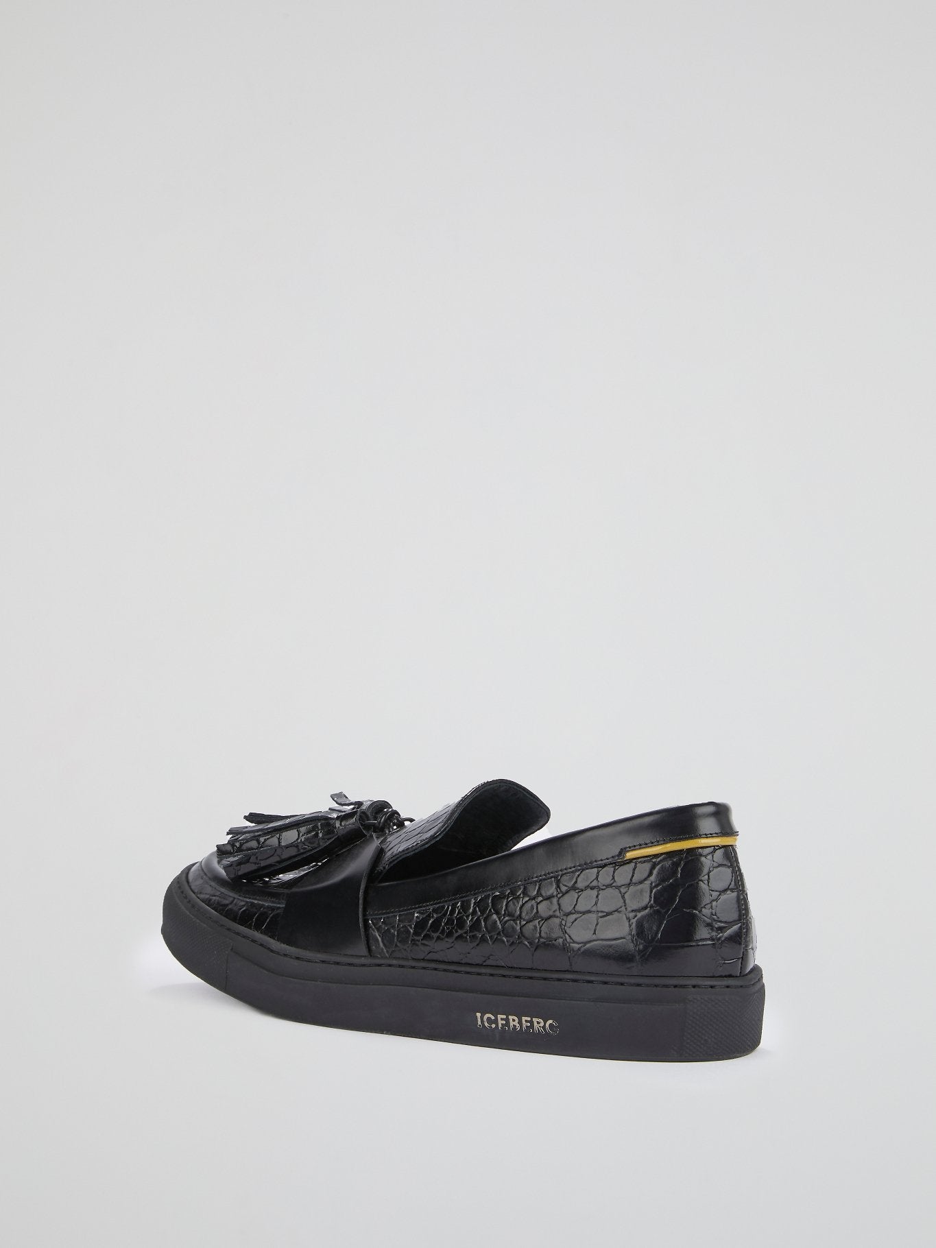 Black Crocodile Effect Tassel Loafers