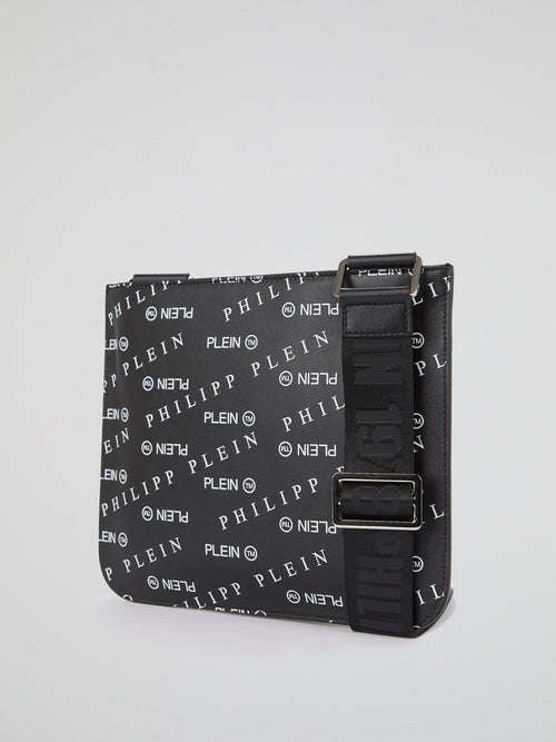 Black Monogram Print Crossbody Bag