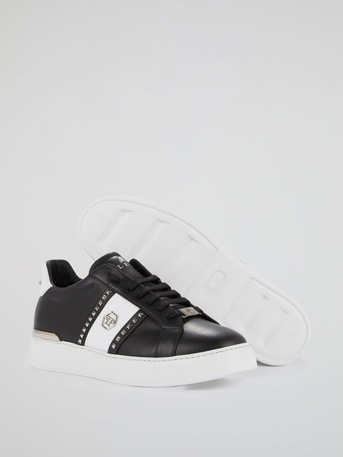 Black Contrast Studded Leather Sneakers