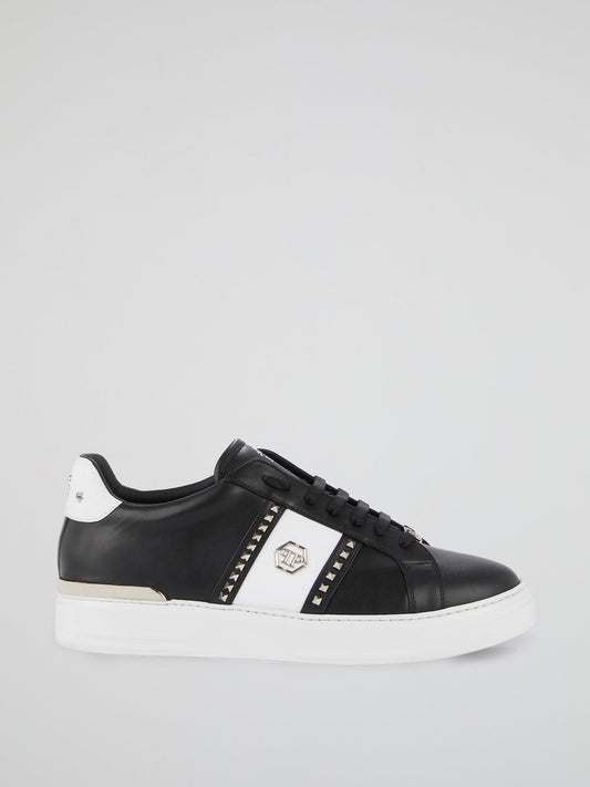 Black Contrast Studded Leather Sneakers