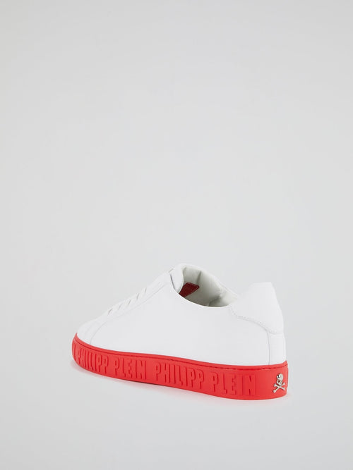 White Contrast Logo Sole Leather Sneakers