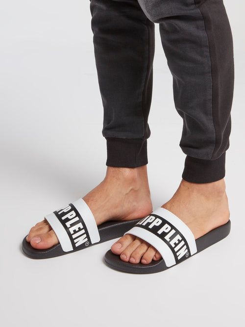 Black Contrast Logo Slide Sandals