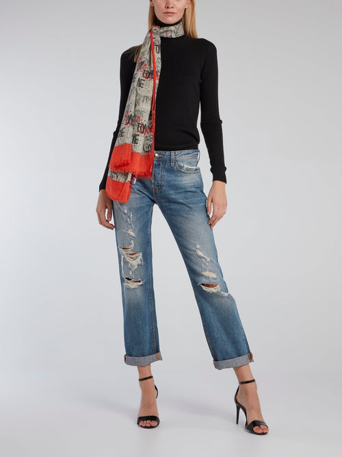 Statement Print Frayed Scarf