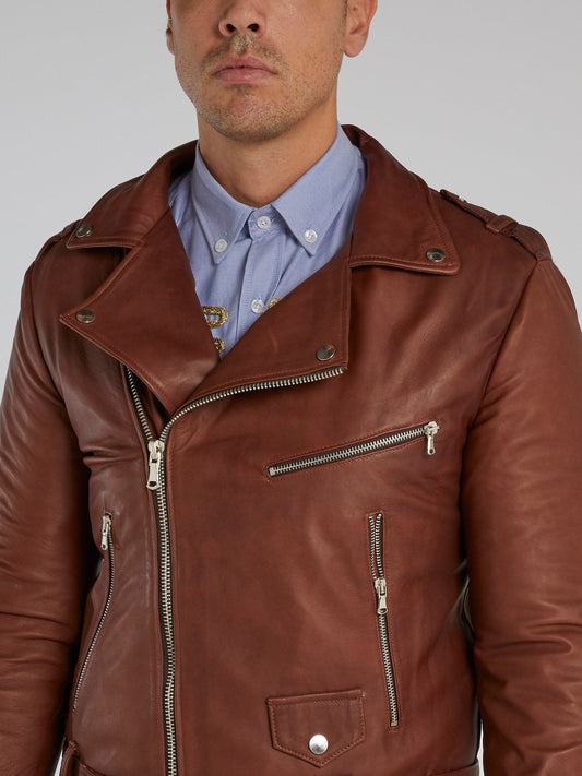 Brown Leather Biker Jacket