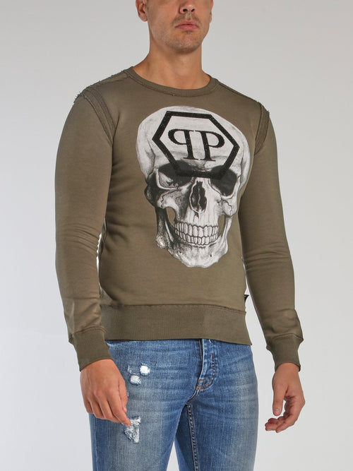 Olive Reflective Monogram Skull Sweatshirt