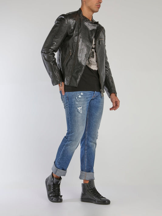 Black Reptile Moto Jacket