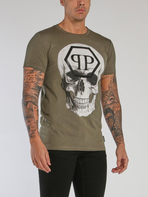 Olive Reflective Monogram Skull T-Shirt