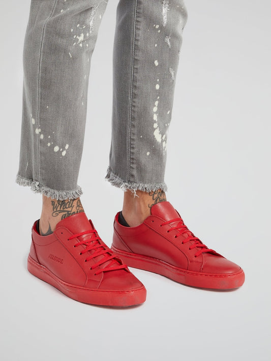 Red Logo Leather Trainers