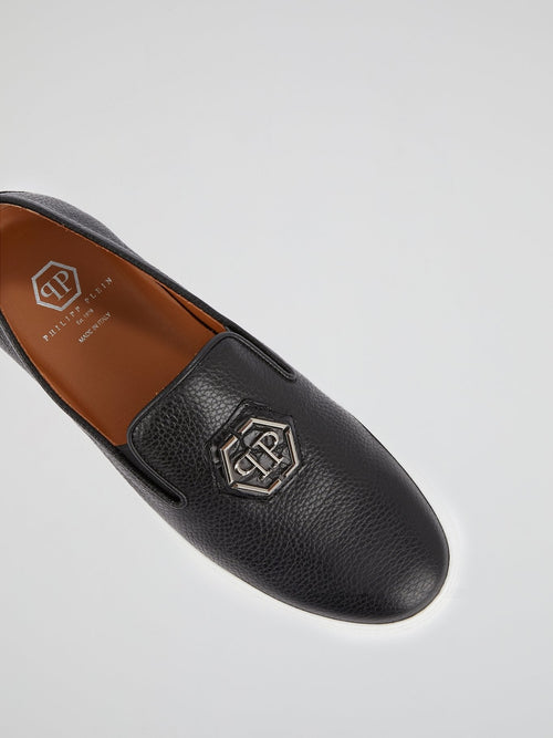 Black Monogram Patched Slip On Trainers