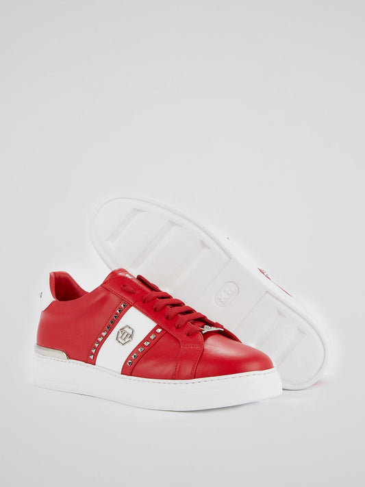 Red Colour Block Studded Sneakers