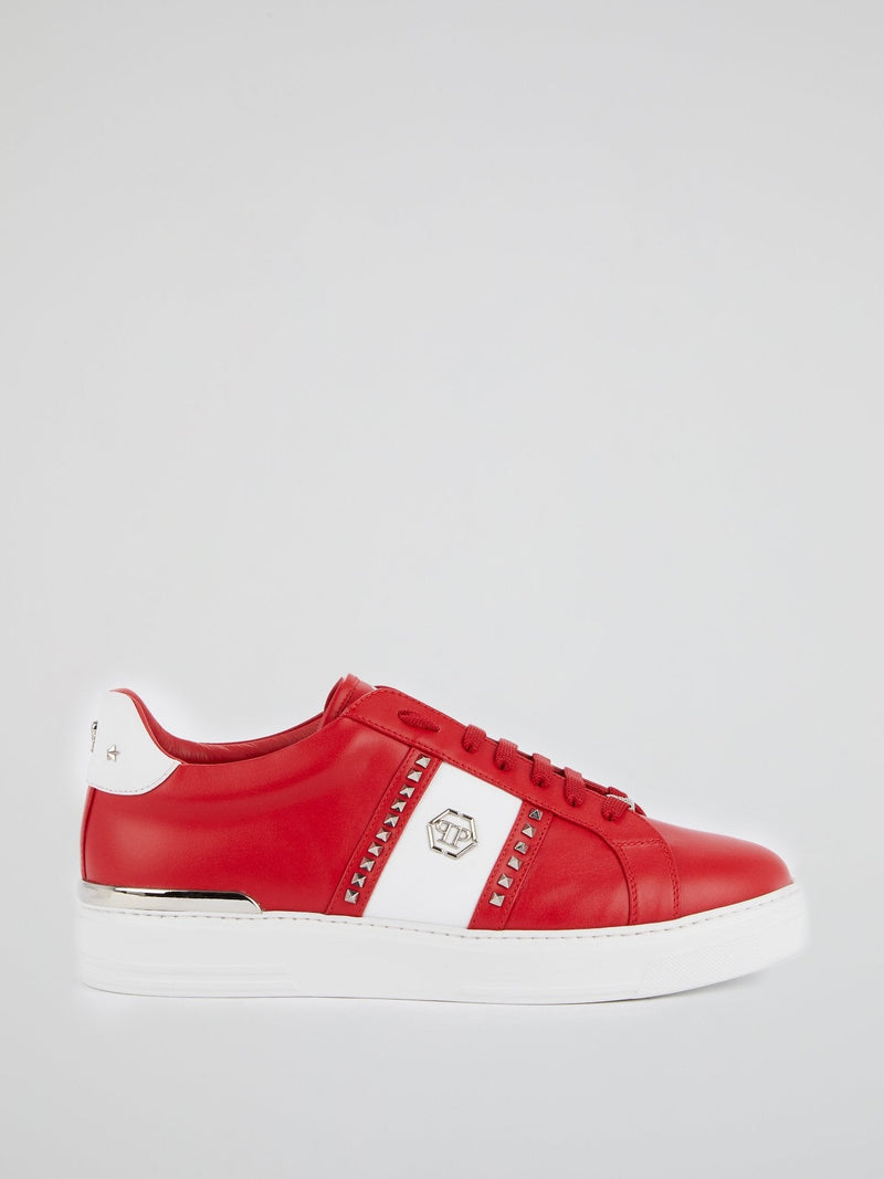 Red Colour Block Studded Sneakers