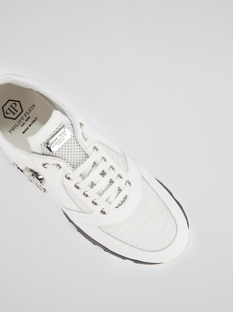 White Mesh Panel Skull Sneakers