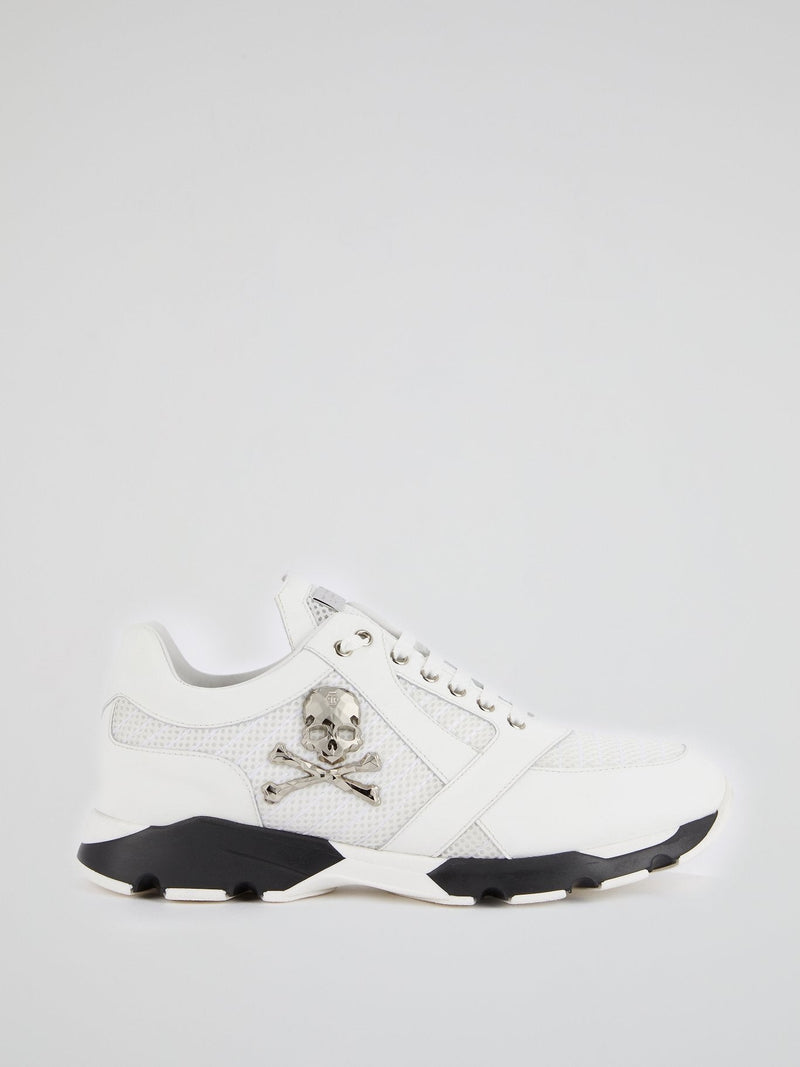 White Mesh Panel Skull Sneakers