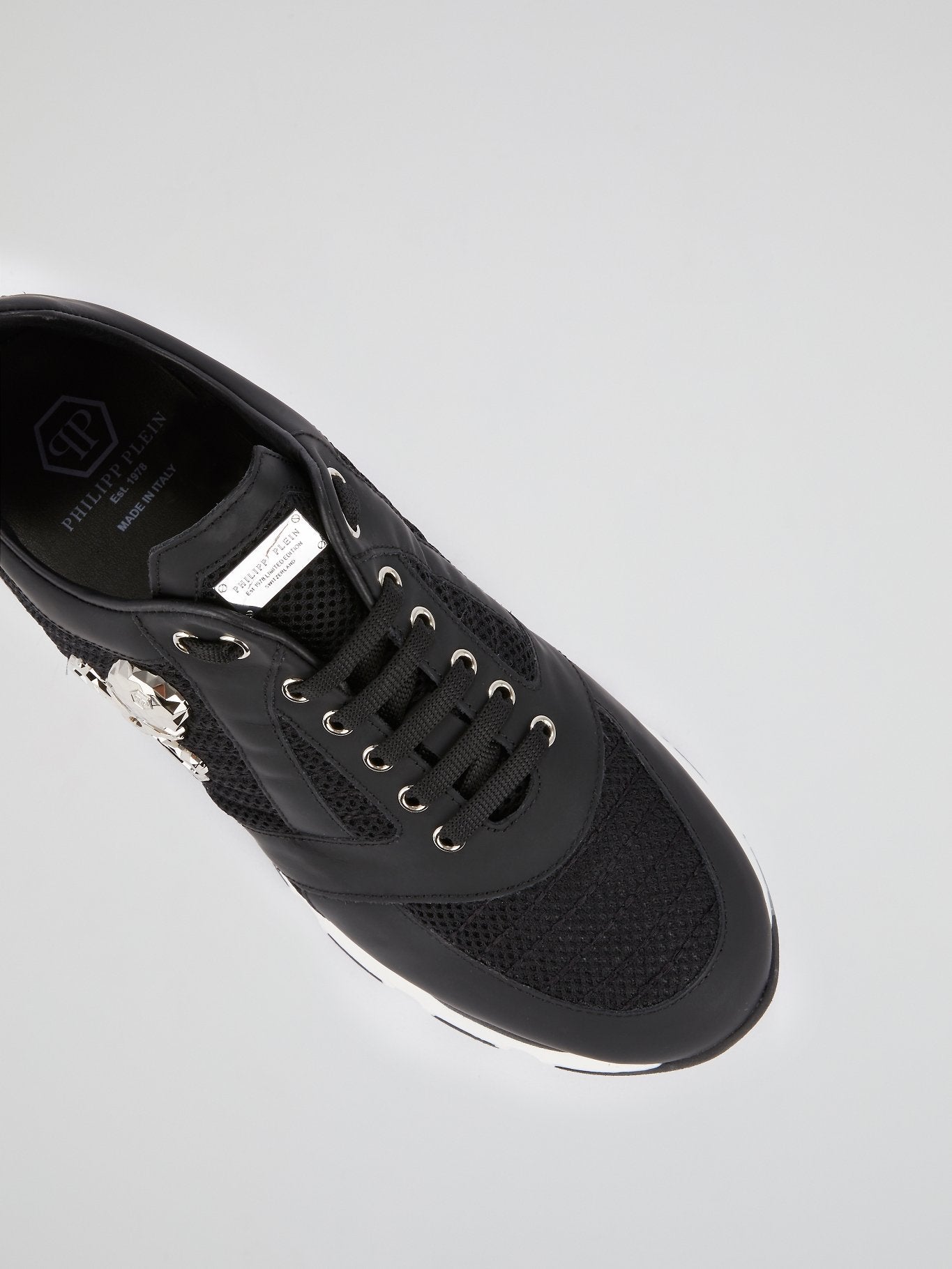 Black Mesh Panel Skull Sneakers