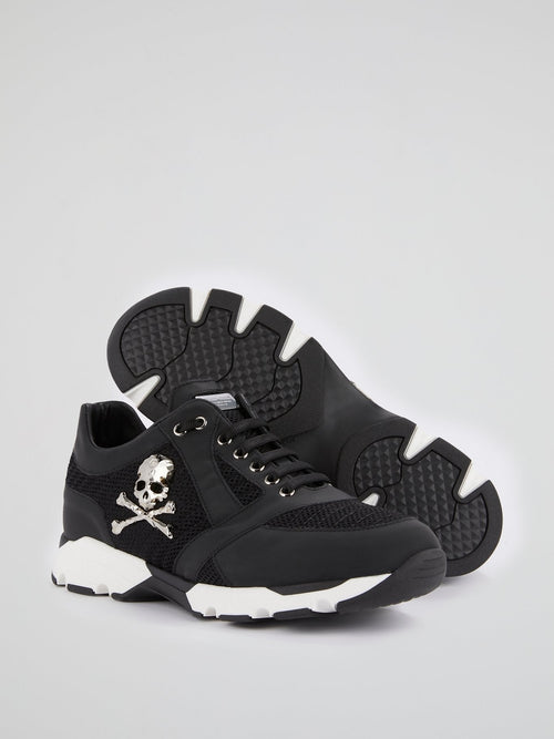 Black Mesh Panel Skull Sneakers