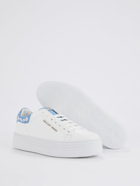 White Crystal Studded Platform Trainers