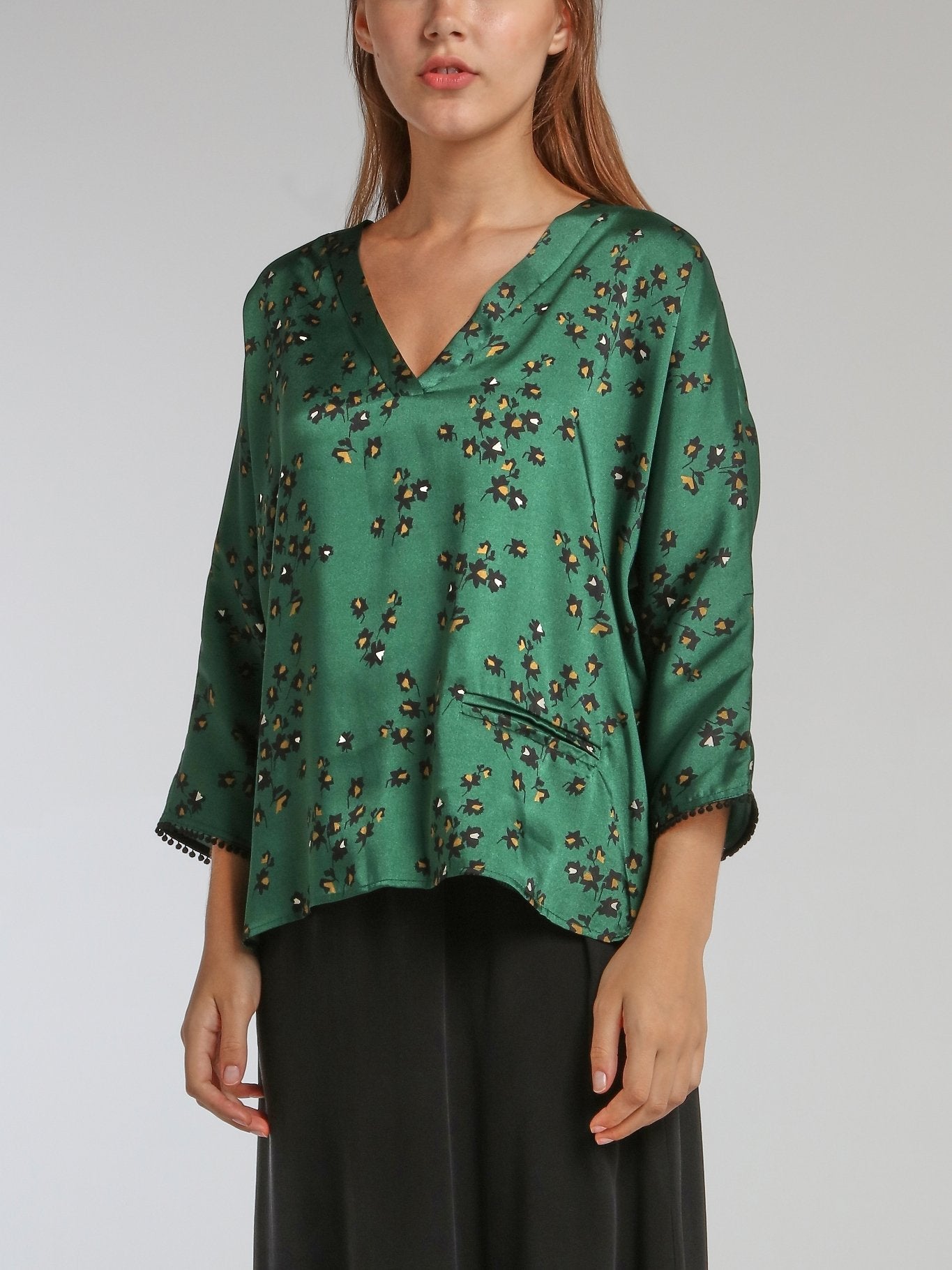 Vanie Green Leaf Print Top