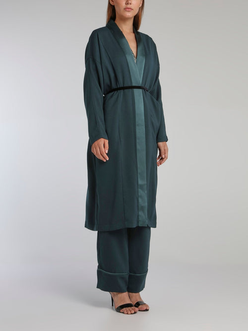 Viva Teal Crepe Long Coat